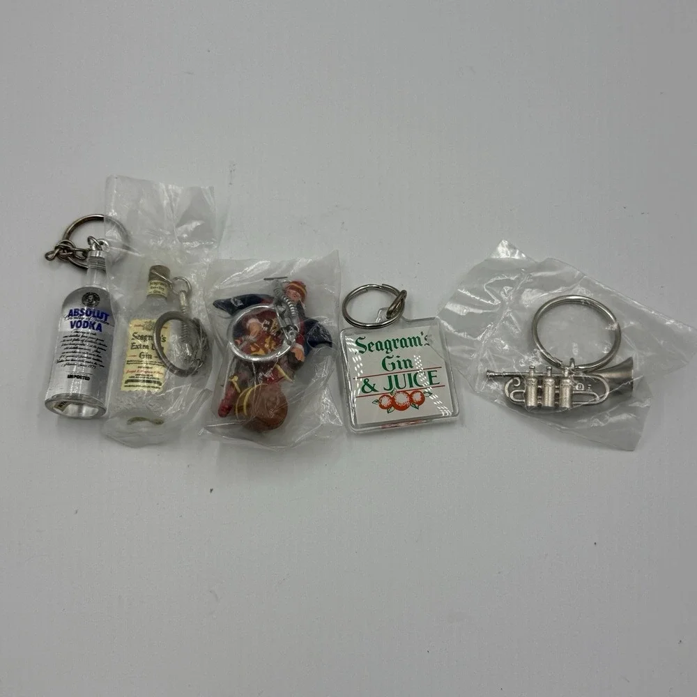 Vintage Advertising Keychain Lot Absolut Vodka Seagram's Gin Promo NOS 5 Pc